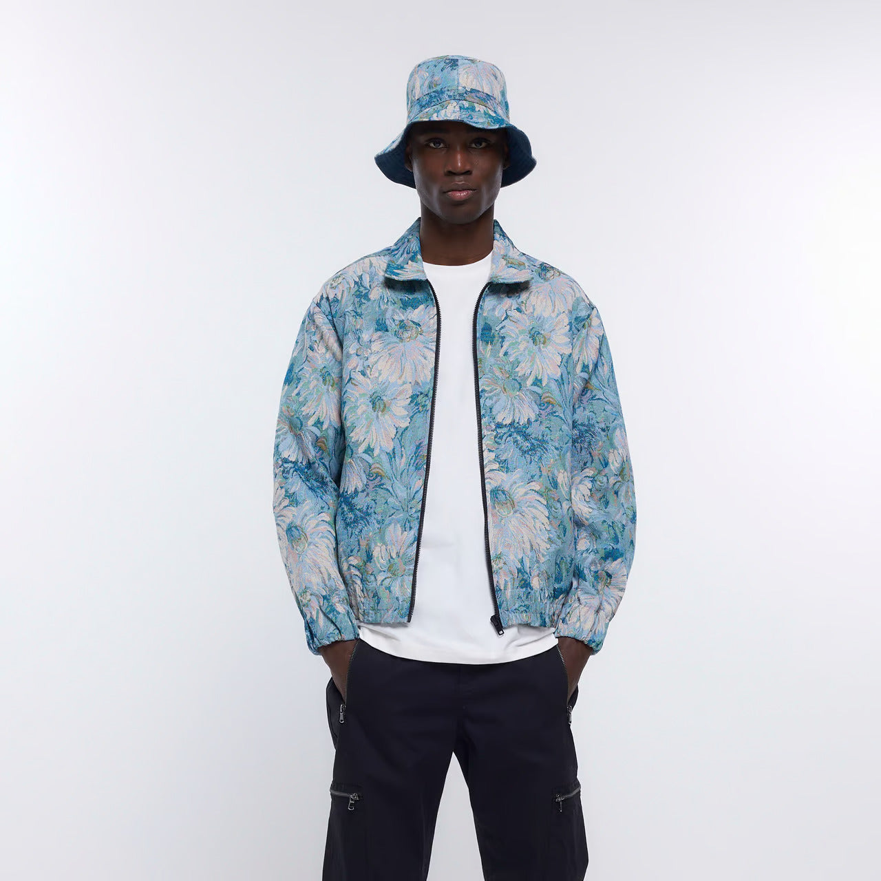 JACKET BLUE REGULAR FIT FLORAL HARRINGTON