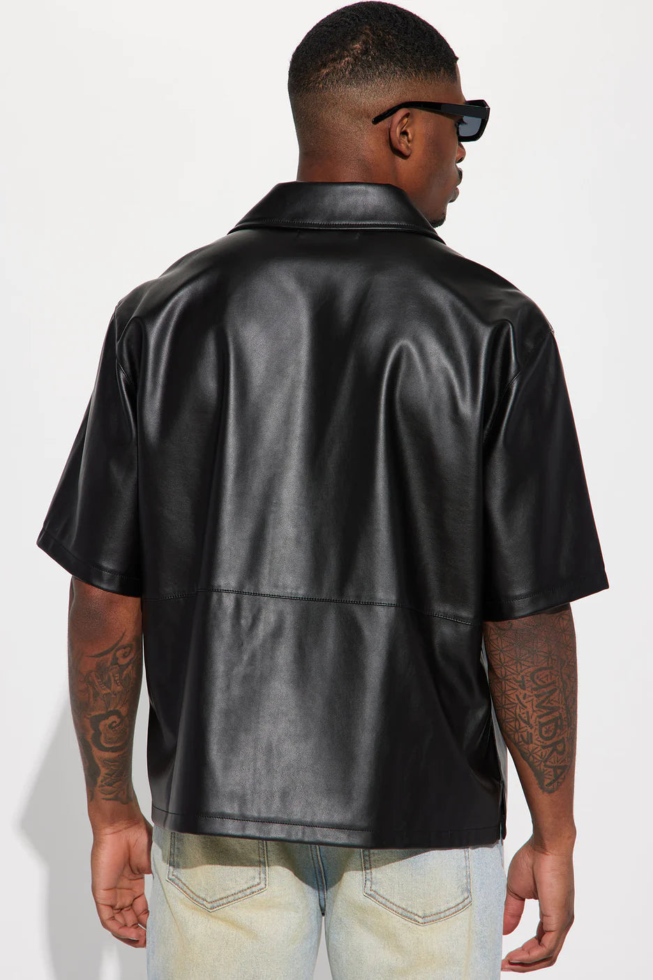 SLAM DUNK FAUX LEATHER SHORT SLEEVE BUTTON UP