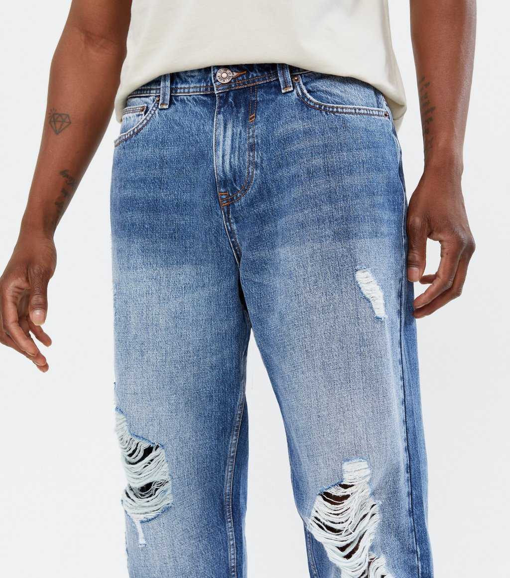 BRIGHT BLUE RIPPED RELAXED FIT JEANS