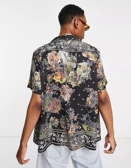 RELAXED REVERE SATIN SHIRT IN FLORAL BANDANA PRINT