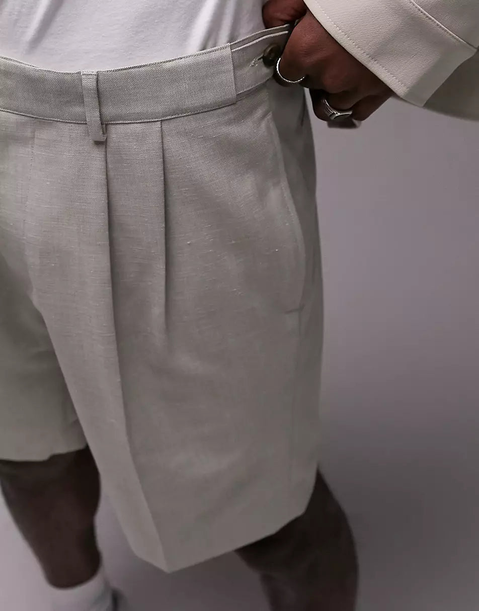 TWIN PLEAT LINEN SHORT
