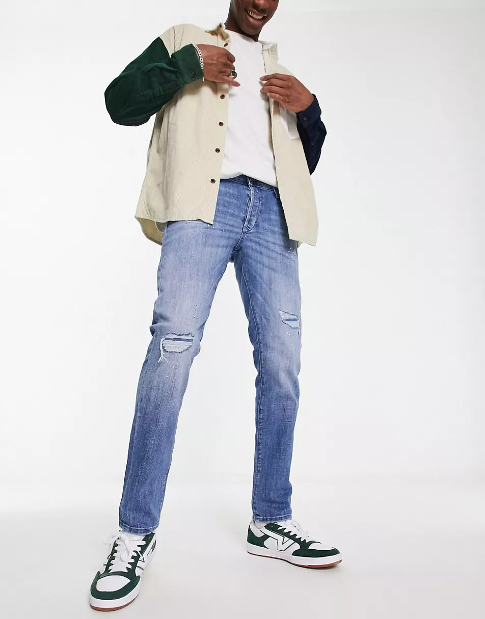 INTELLIGENCE GLENN SLIM FIT JEANS WITH PANT PLATTER RIP AND REPAIR