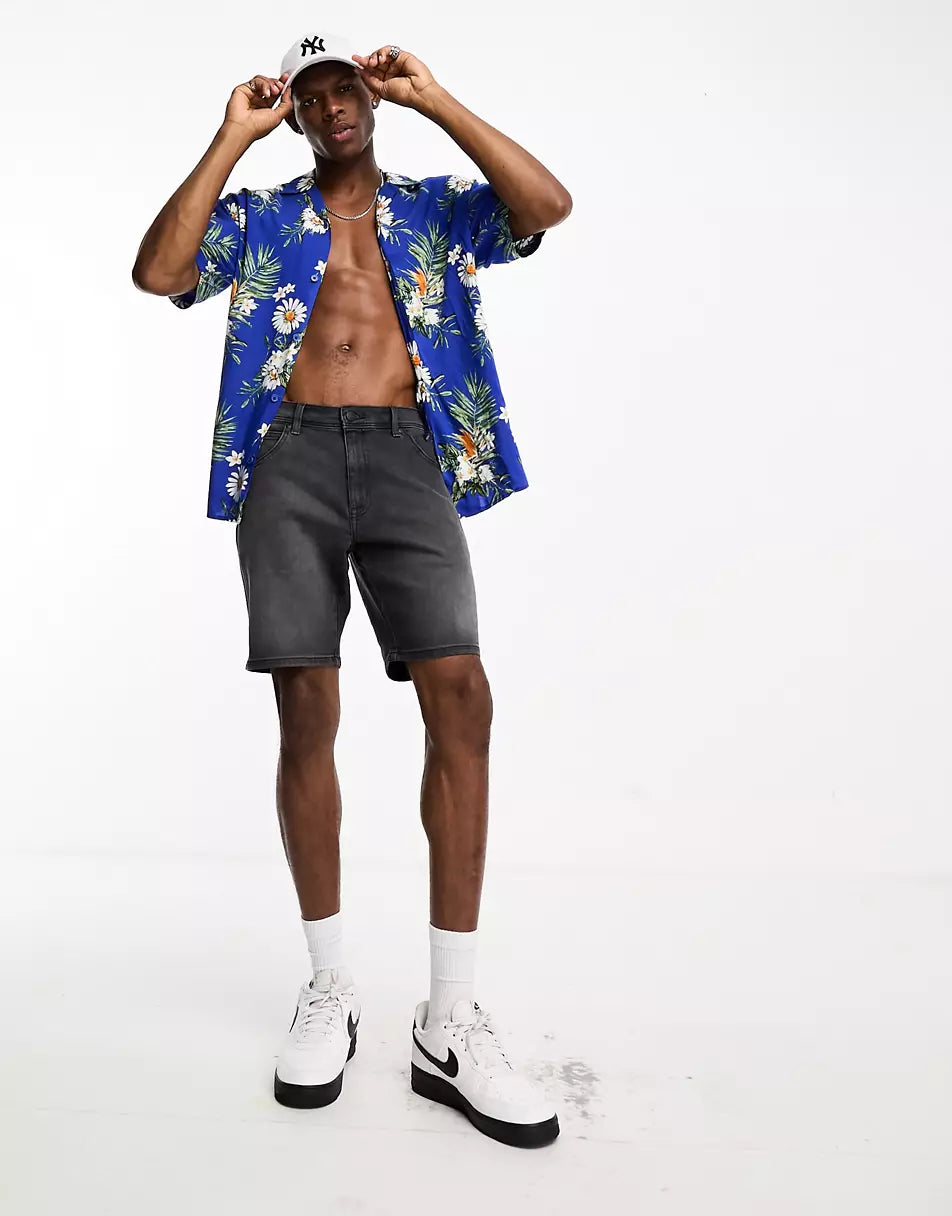 ORIGINALS OVERSIZED REVERE COLLAR SHIRT IN BLUE DAISY PRINT