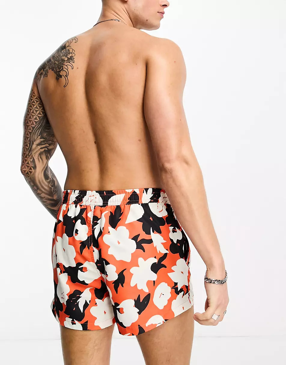 FLORAL SWIM SHORT IN ORANGE