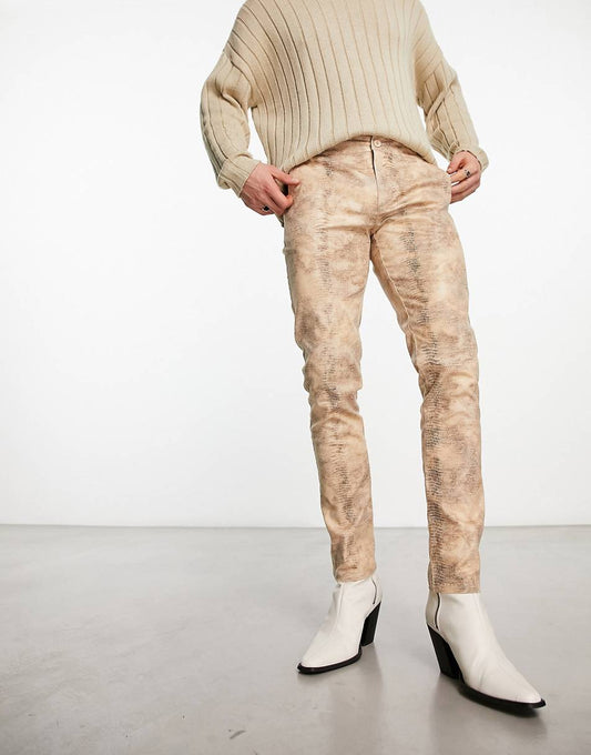 LOW RISE SKINNY TROUSERS IN SNAKE PRINT