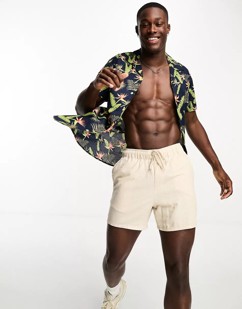 REGULAR FIT SHIRT IN LEAF PRINT IN NAVY