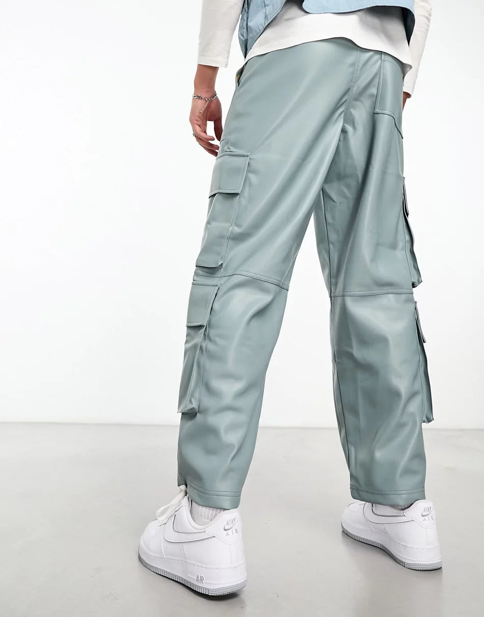 LEATHER LOOK CARGO TROUSERS