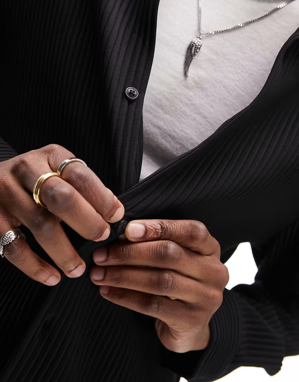 LONG SLEEVE REGULAR FIT REVERE PLISSE SHIRT