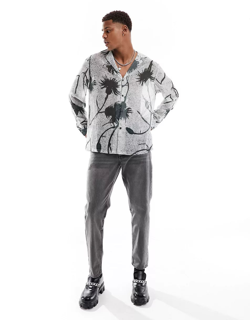 BOXY OVERSIZED REVERE SHIRT IN MONEY PRINT