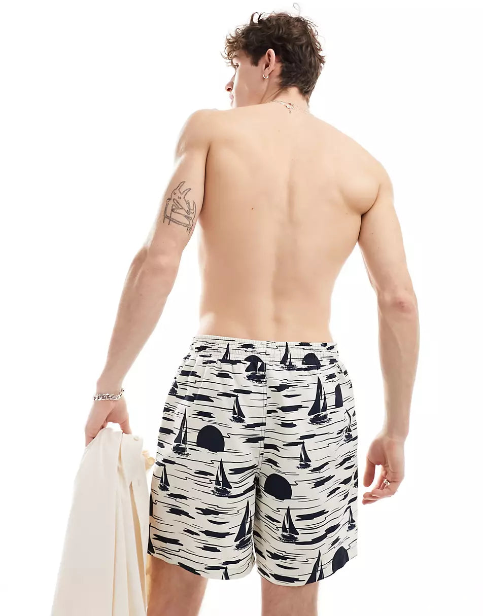 SUNSET BOAT SWIM SHORT IN OFF WHITE