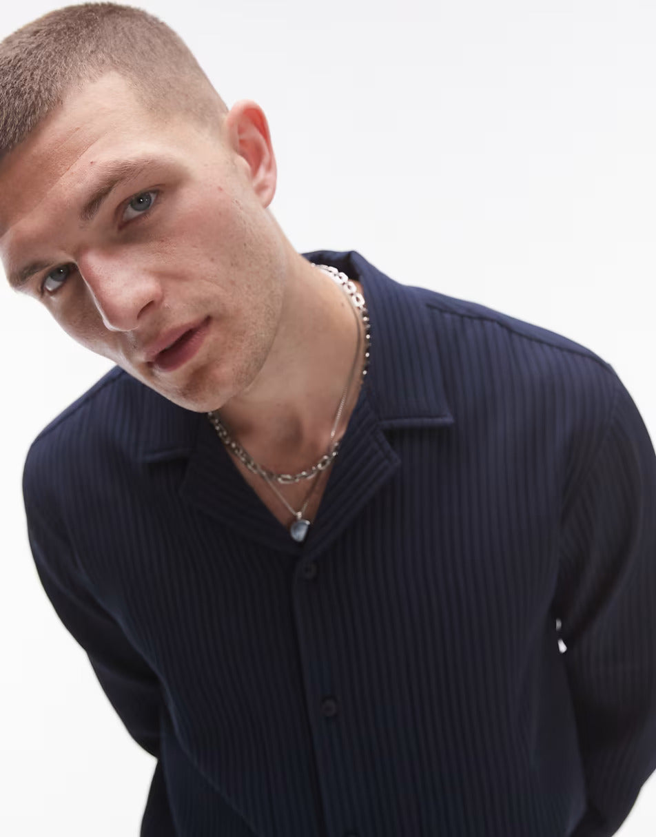 LONG SLEEVE REGULAR FIT REVERE PLISSE SHIRT