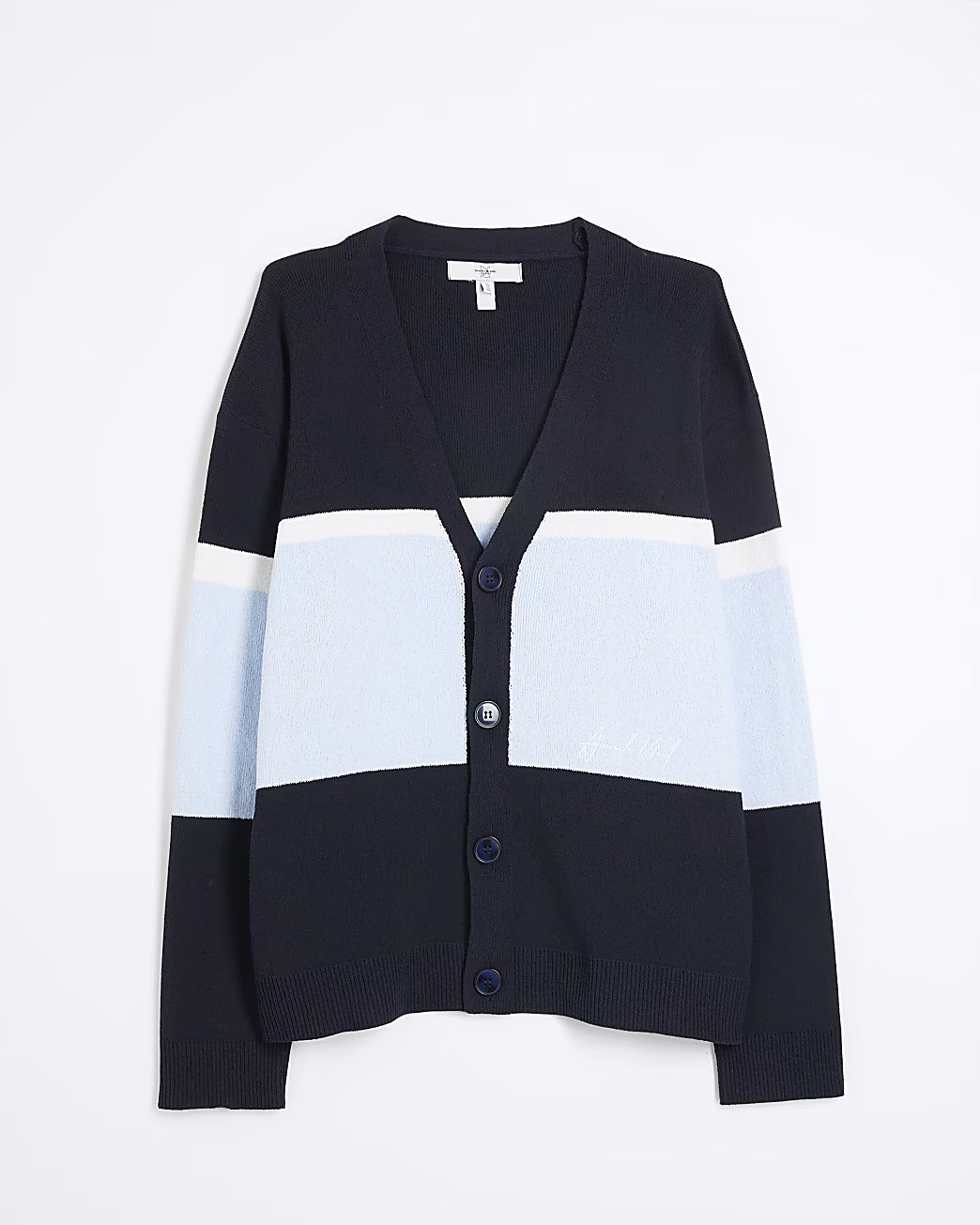 NAVY BOXY FIT COLOUR BLOCK CARDIGAN