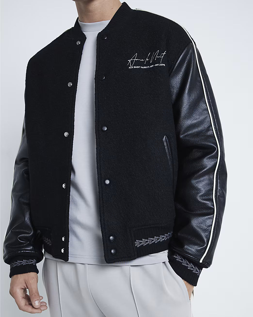 BLACK BOUCLE AIME LE NUIT PRINT BOMBER JACKET