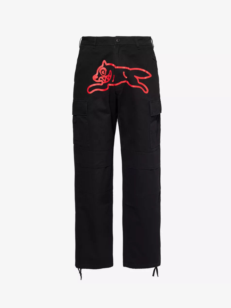 RUNNING DOG GRAPHIC-PRINT STRAIGHT-LEG COTTON CARGO TROUSERS