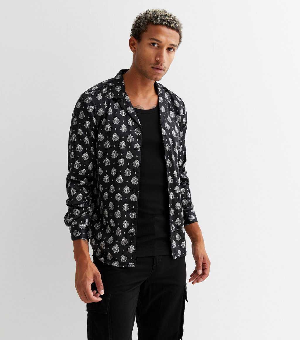 BLACK PAISLEY SATIN SHIRT