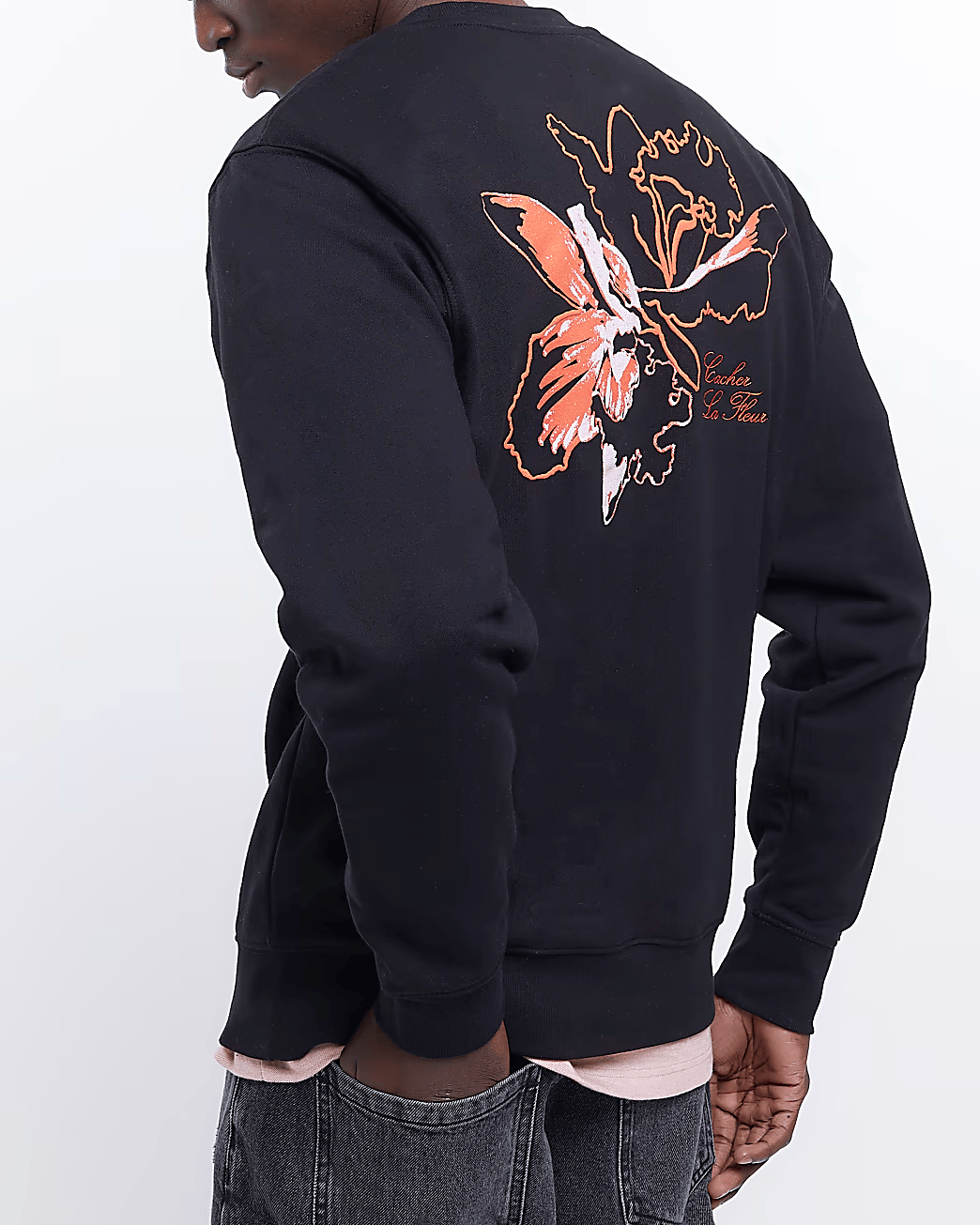 BLACK REGULAR FIT FLORAL PRINT SWEATSHIRT