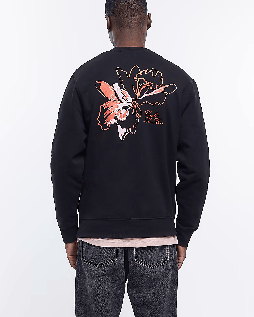BLACK REGULAR FIT FLORAL PRINT SWEATSHIRT