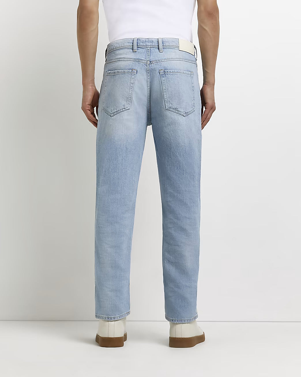 BLUE STRAIGHT FIT RIPPED JEANS