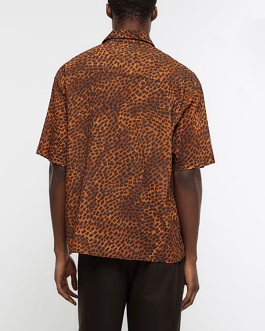 BROWN BOXY FIT SQUARE PRINT SHIRT