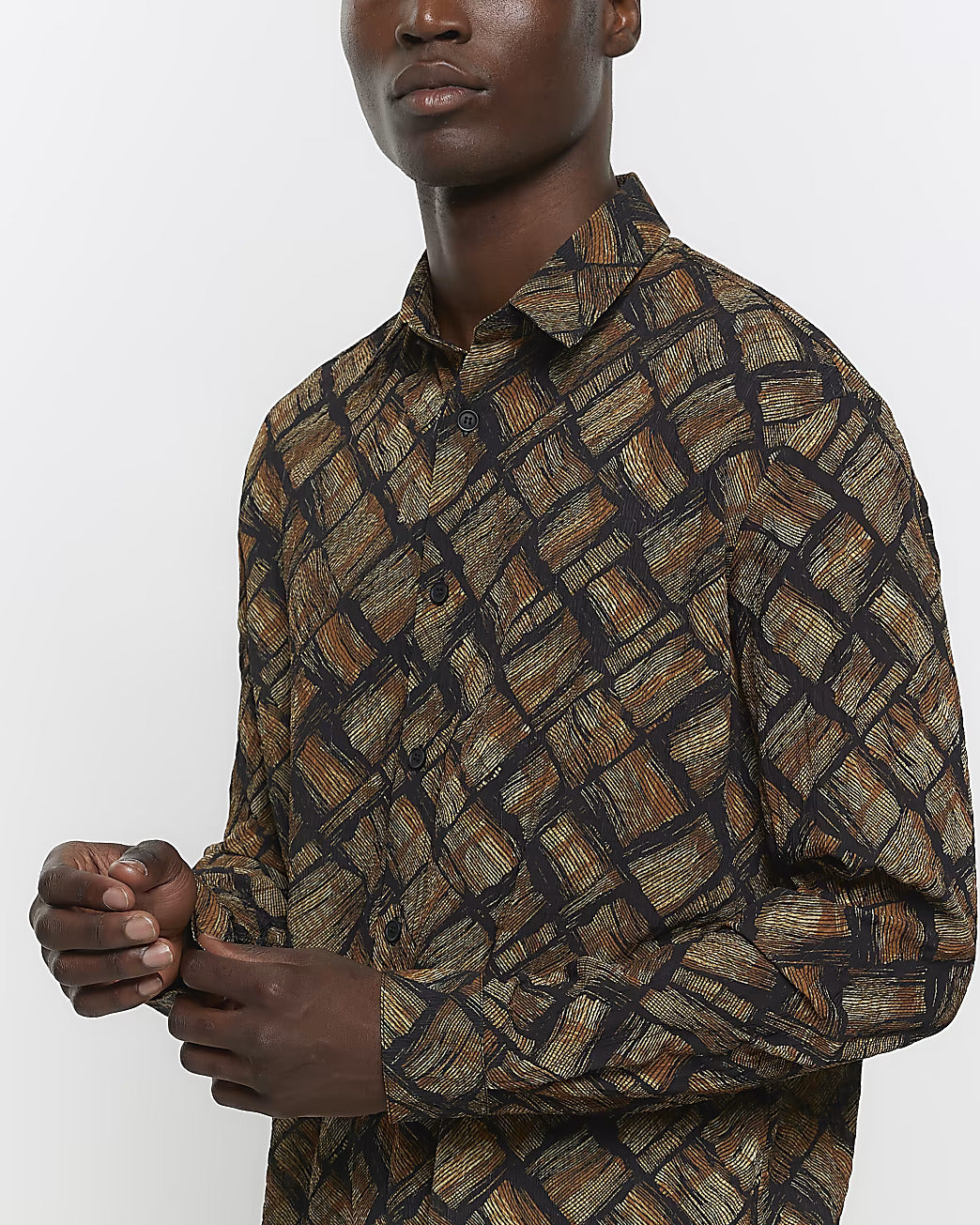 BROWN REGULAR FIT BRICK TEXTURE SHIRT