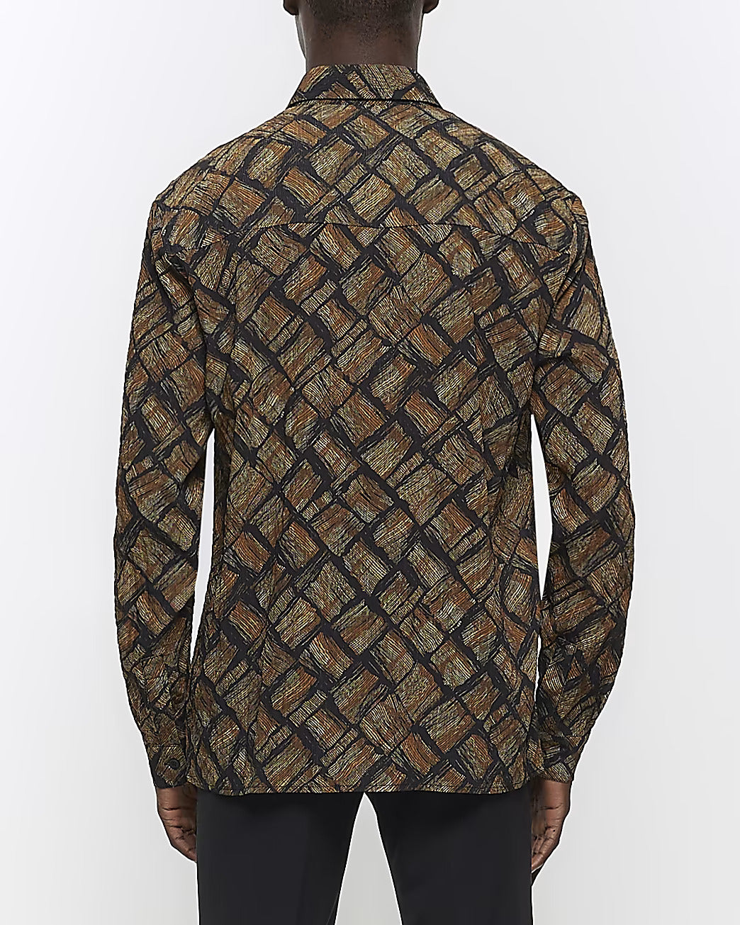BROWN REGULAR FIT BRICK TEXTURE SHIRT