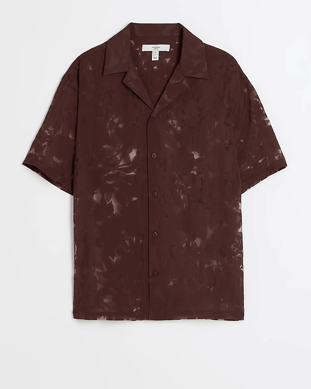 BROWN REGULAR FIT BURNOUT LEAF PRINT SHIRT