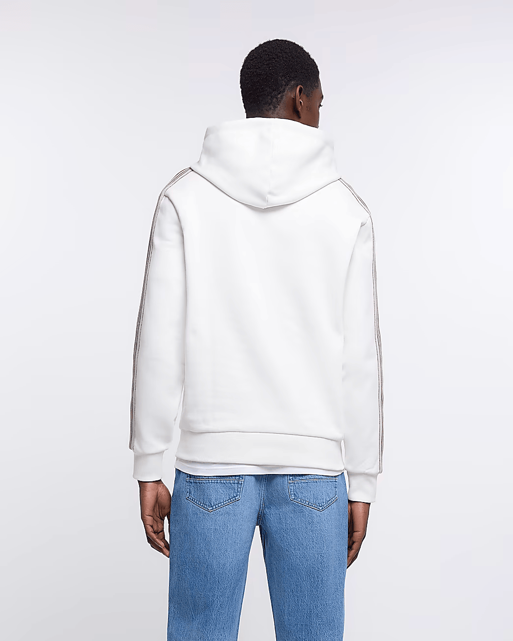 ECRU REGULAR FIT STRIPED SLEEVE HOODIE