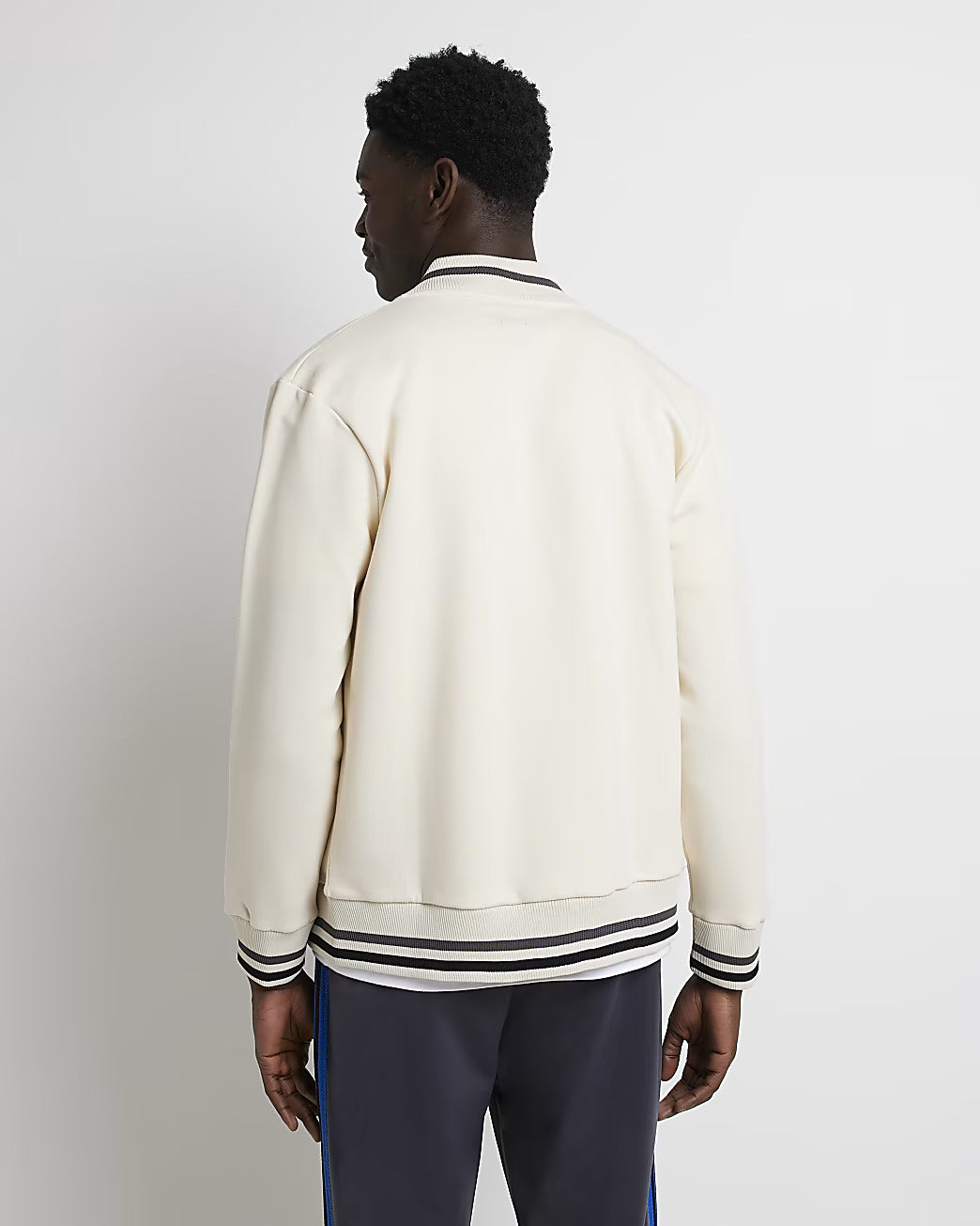 ECRU REGULAR FIT VARSITY BOMBER JACKET
