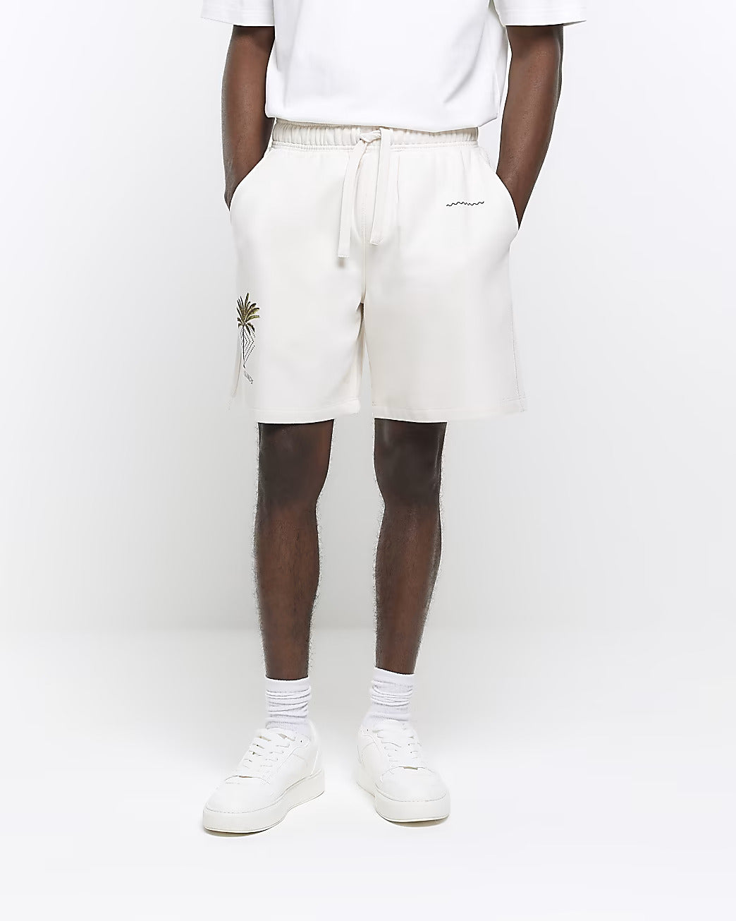 ECRU REGULAR FIT EMBROIDERED SHORTS