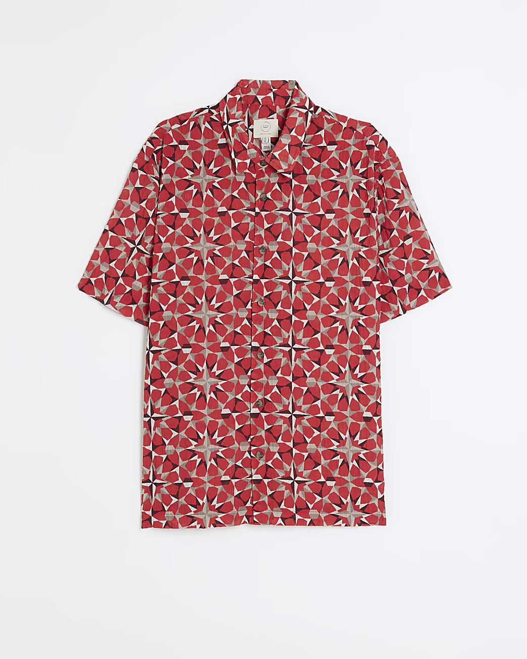 RED REGULAR FIT GEO PRINT TEXTURED SHIRT