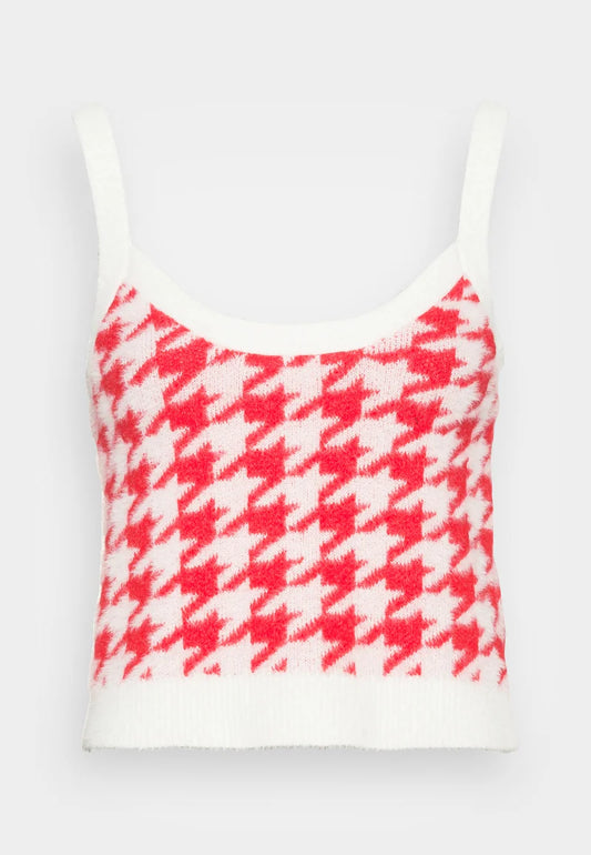 CO-ORD KNITTED HOUNDSTOOTH CROPPED VEST