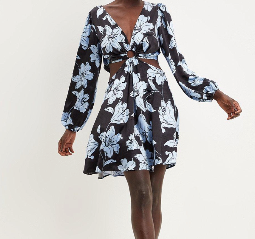 PREMIUM FLORAL SATIN CUT OUT MINI DRESS