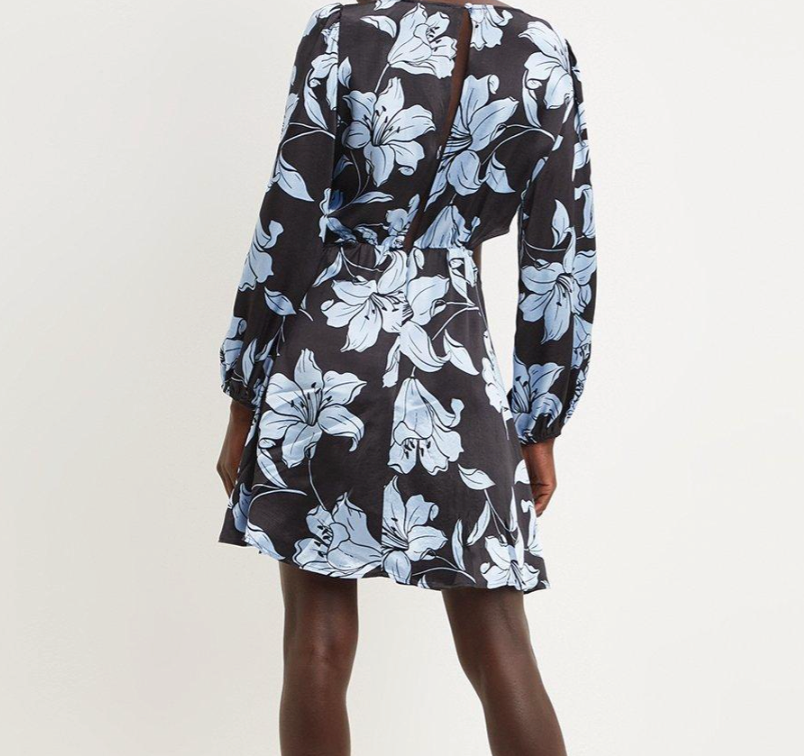 PREMIUM FLORAL SATIN CUT OUT MINI DRESS