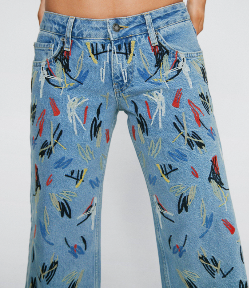 PETITE EMBRIODERED WIDE LEG JEANS