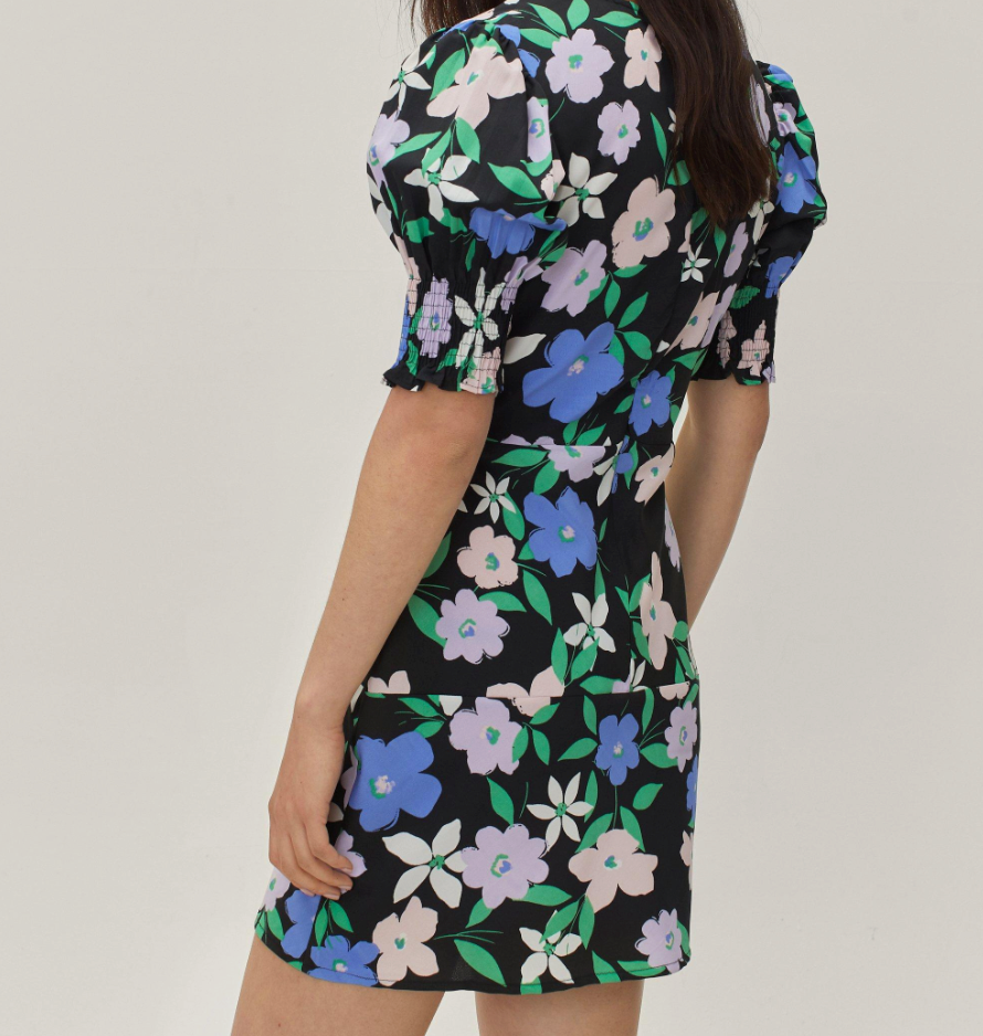 OVERSIZED FLORAL HIGH NECK MINI DRESS