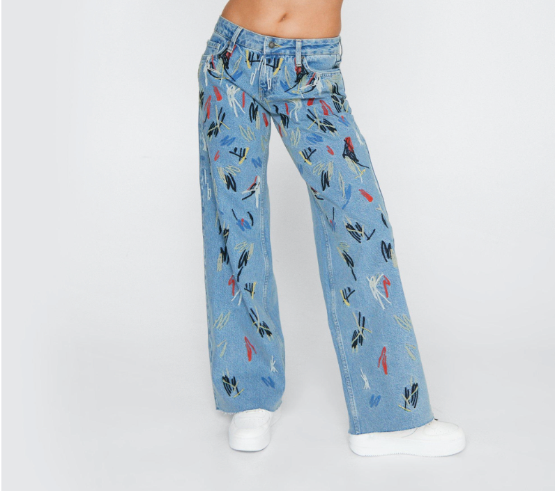 PETITE EMBRIODERED WIDE LEG JEANS