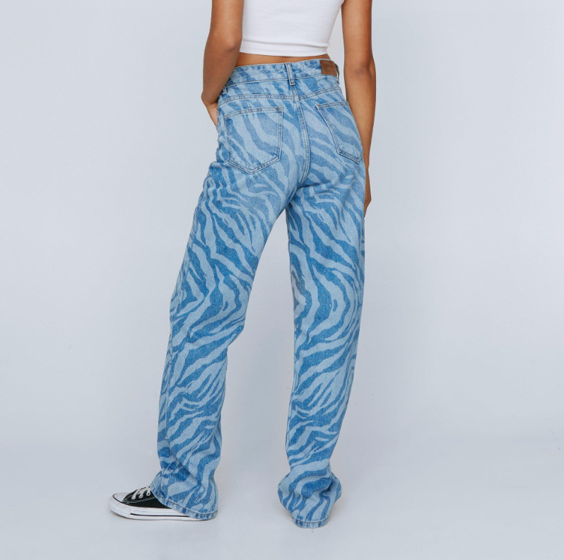 ZEBRA PRINT BOYFRIEND DENIM JEANS