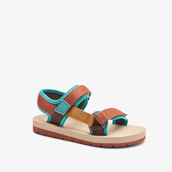 COLOUR BLOCK RUST STRAP TOUCH FASTENING TREKKER SANDALS