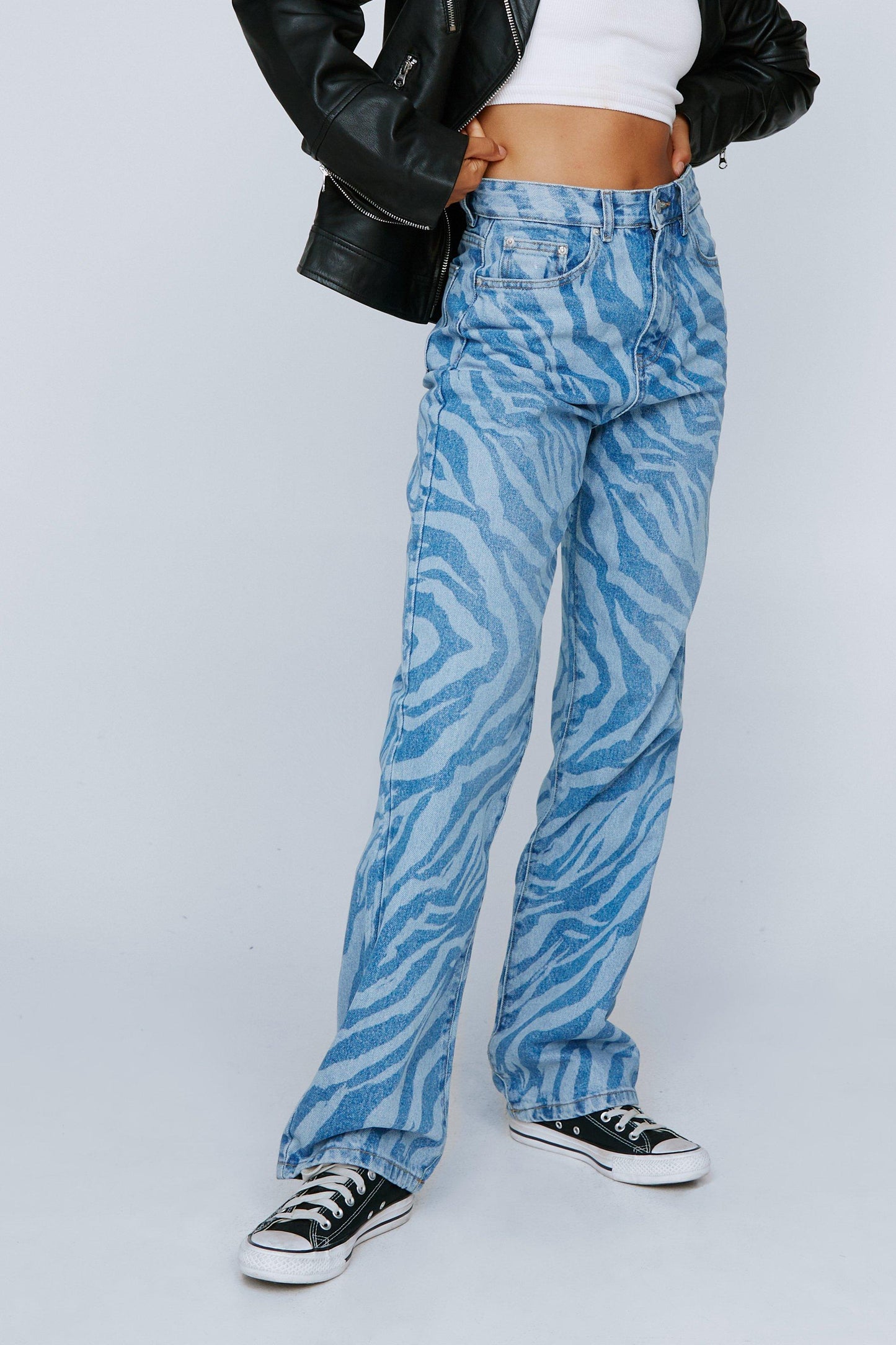 ZEBRA PRINT BOYFRIEND DENIM JEANS