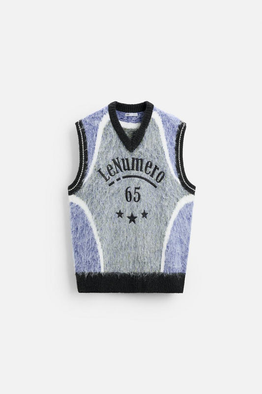 TEXTURED KNIT WAISTCOAT WITH EMBROIDERY