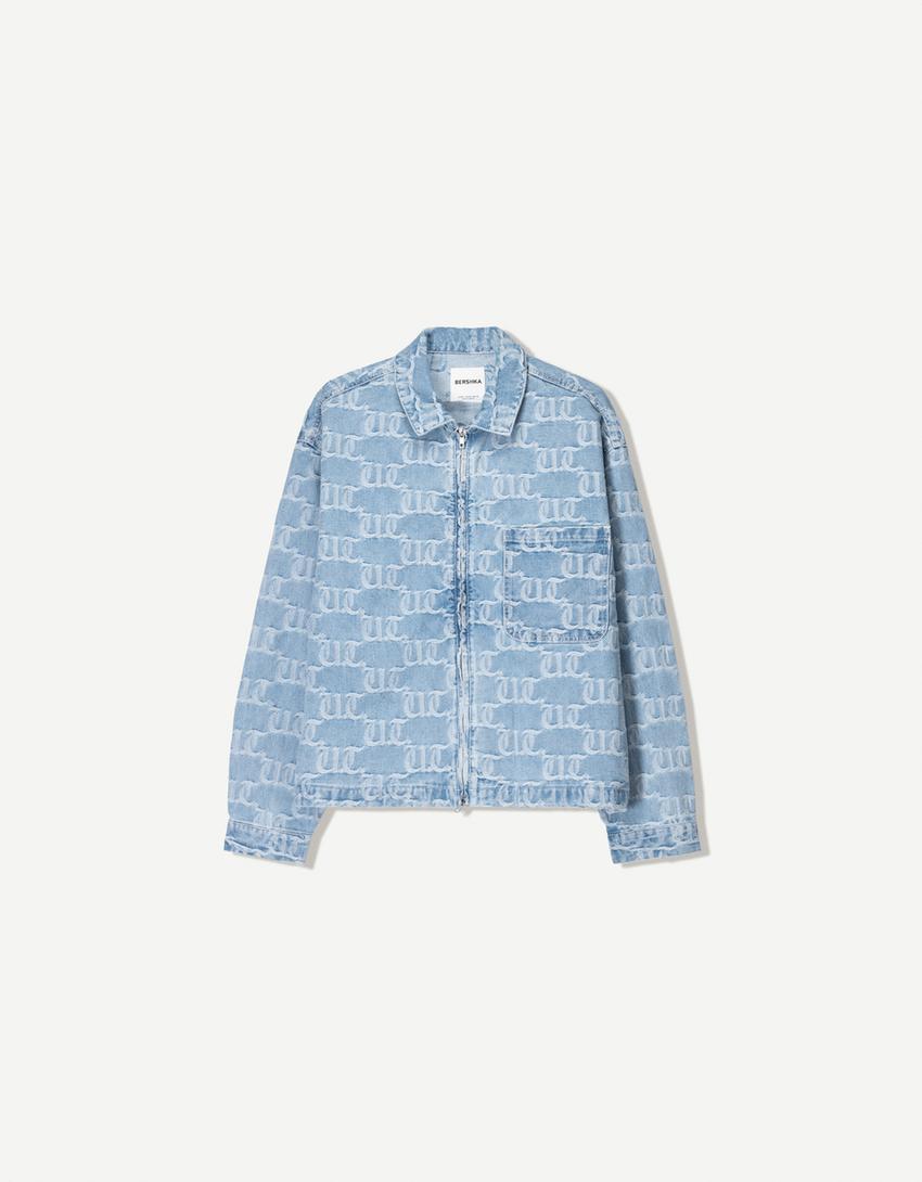 DENIM JACQUARD OVERSHIRT WITH ZIP