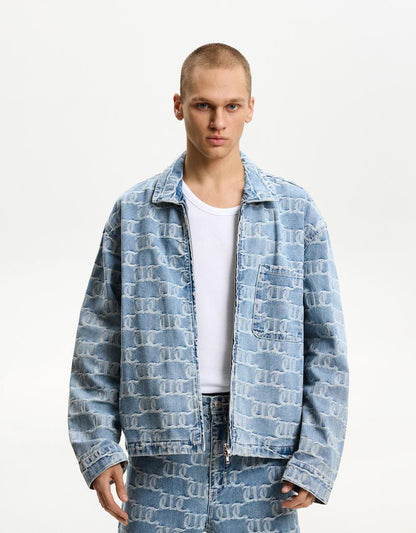 DENIM JACQUARD OVERSHIRT WITH ZIP