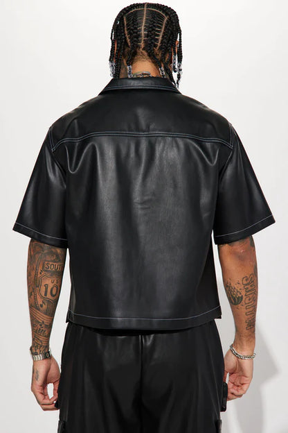 SIMPLE TIMES FAUX LEATHER SHORT SLEEVE SHIRT