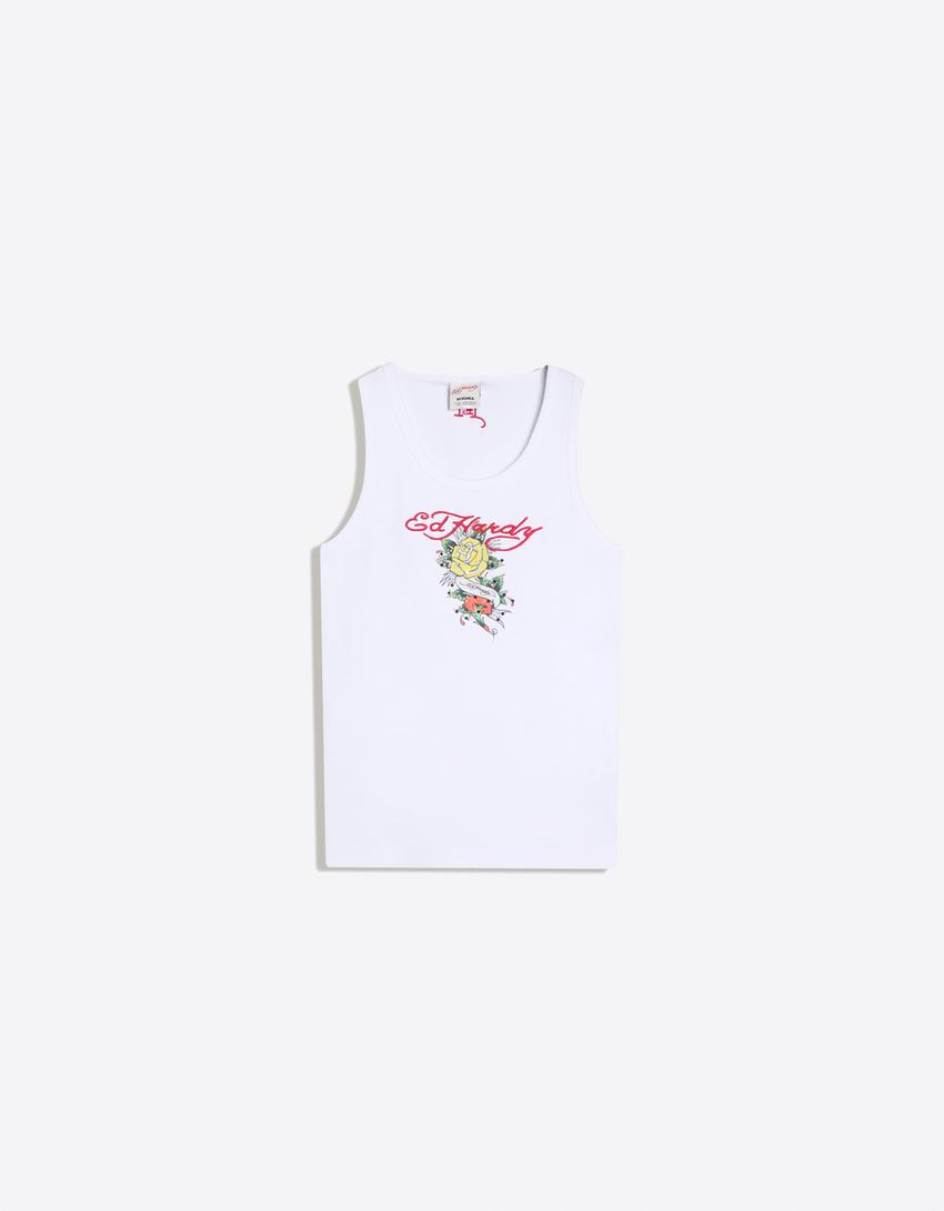 ED HARDY X BERSHKA PRINT VEST TOP