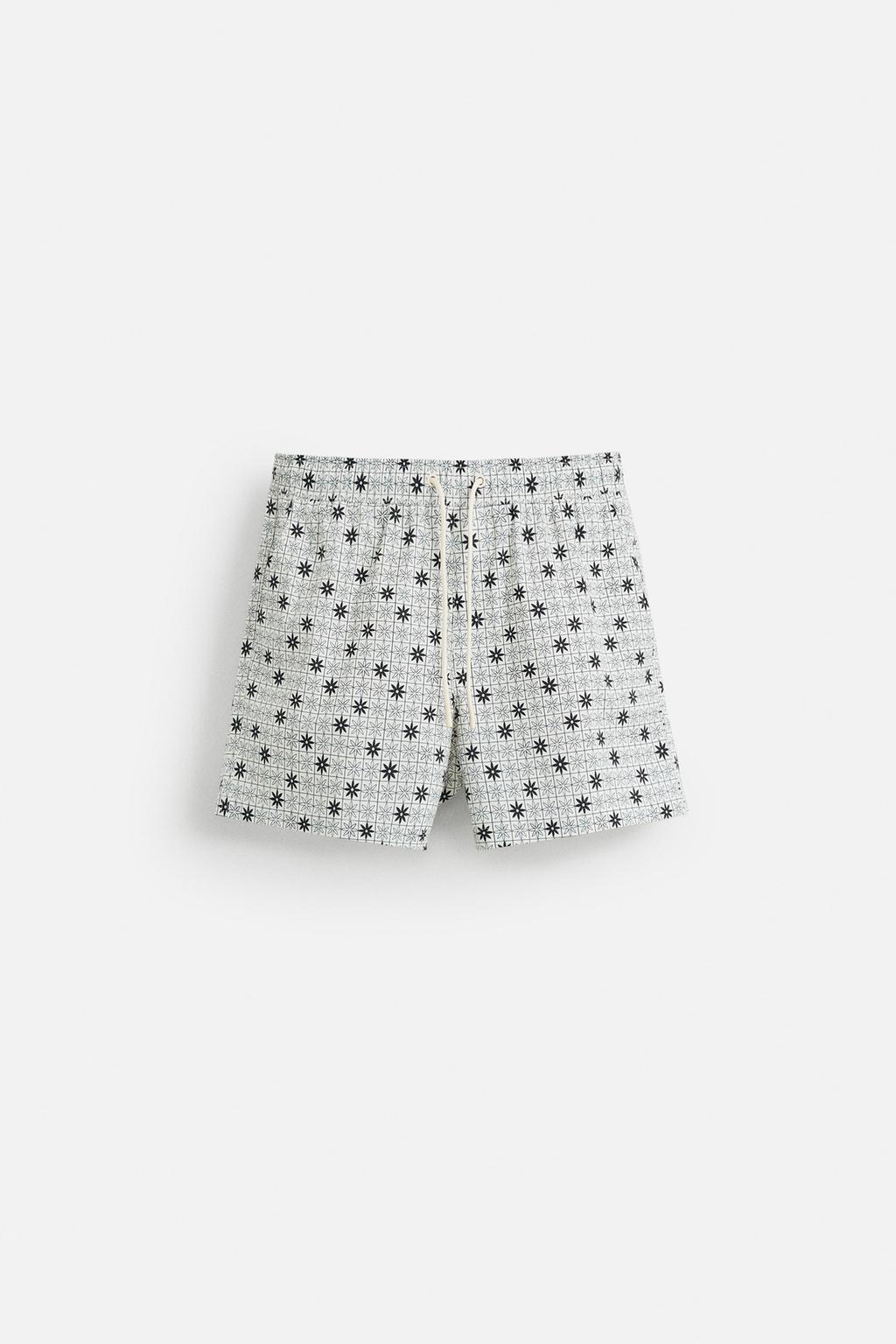 GEOMETRIC PRINT MID-LENGTH SWIMMING TRUNKS