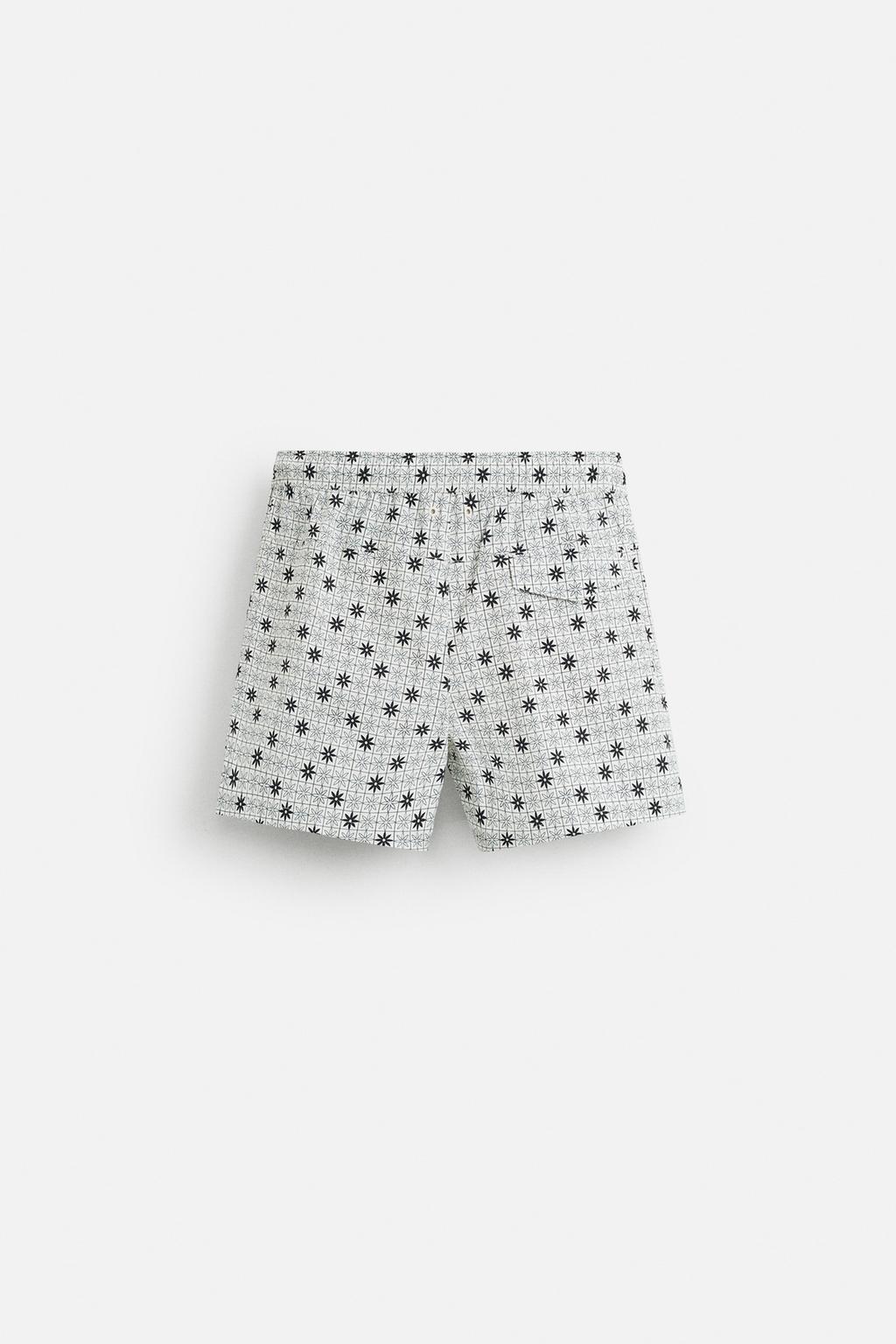 GEOMETRIC PRINT MID-LENGTH SWIMMING TRUNKS