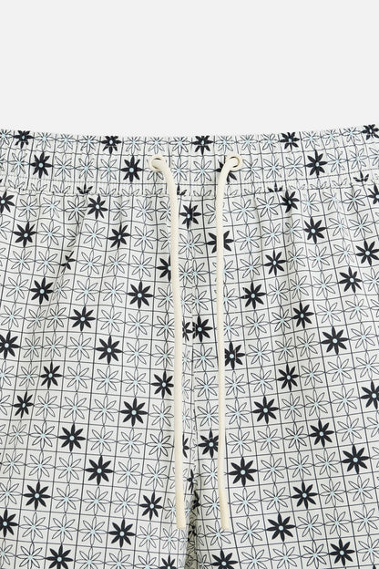 GEOMETRIC PRINT MID-LENGTH SWIMMING TRUNKS