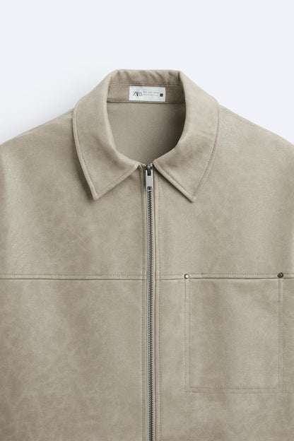 FADED LEATHER EFFECT OVERSHIRT