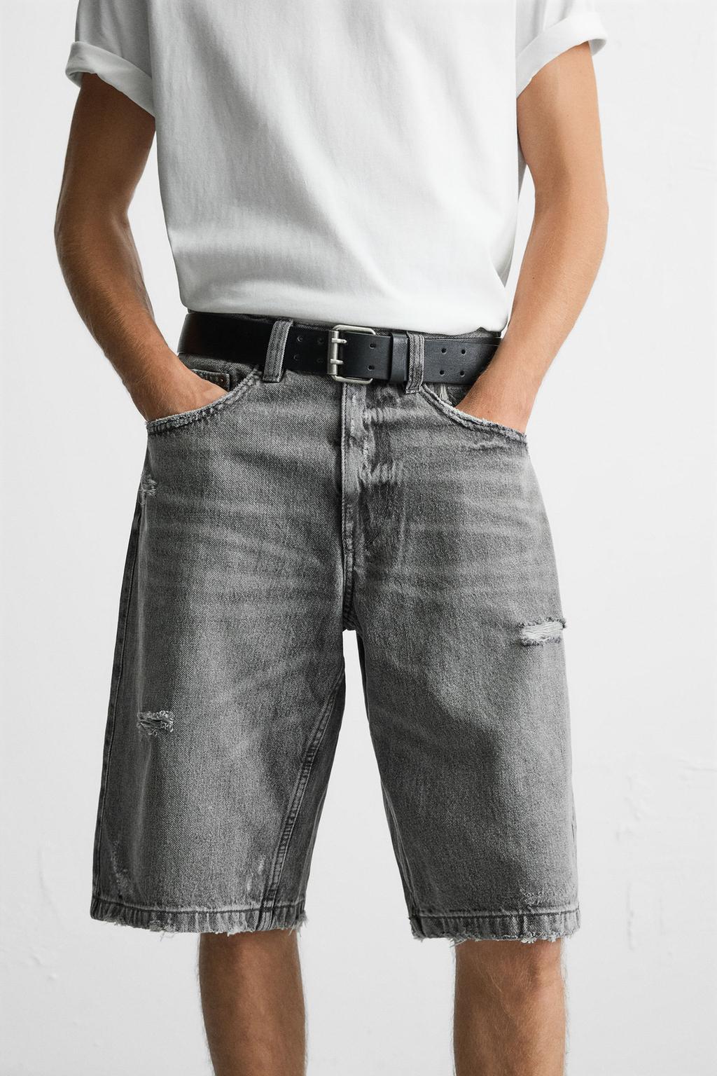 RIPPED BAGGY FIT DENIM BERMUDA SHORTS