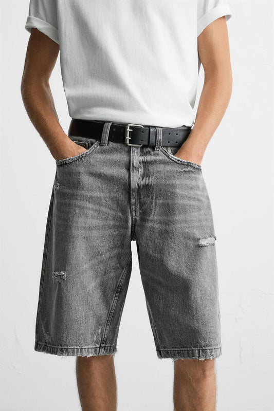 RIPPED BAGGY FIT DENIM BERMUDA SHORTS